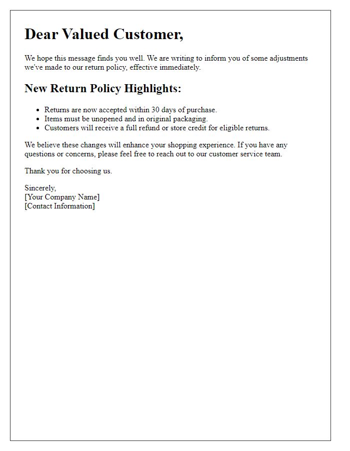 Letter template of return policy adjustments