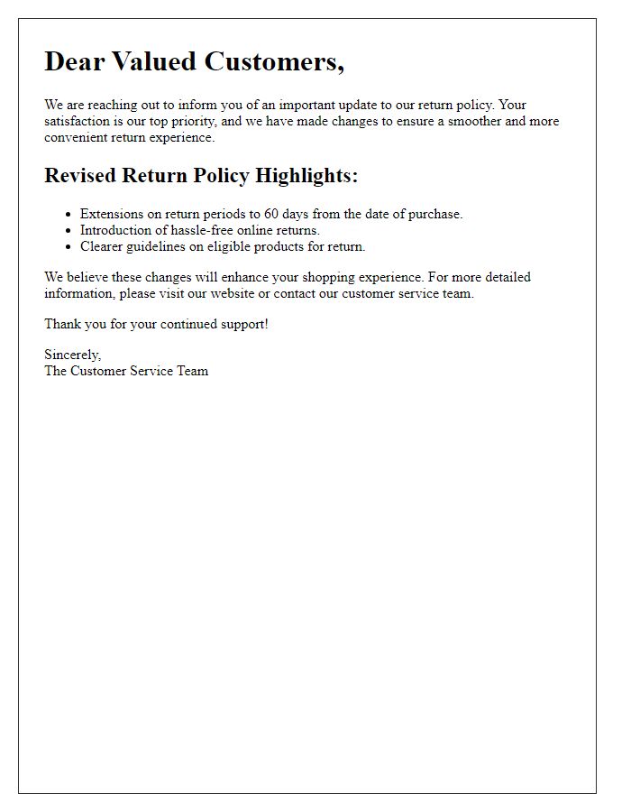 Letter template of revised return policy announcement