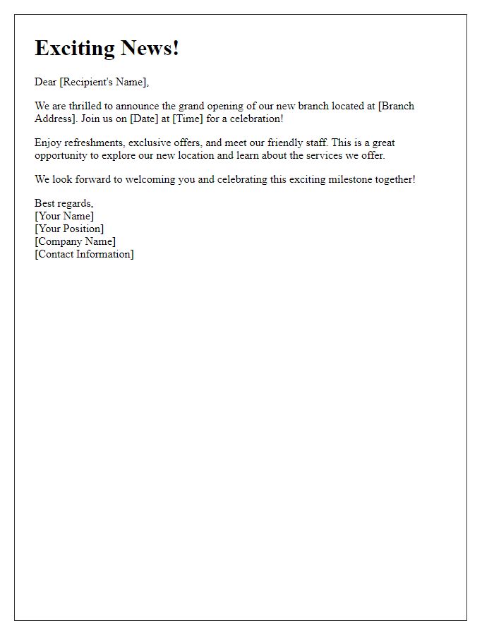 Letter template of announcement for new branch grand opening event