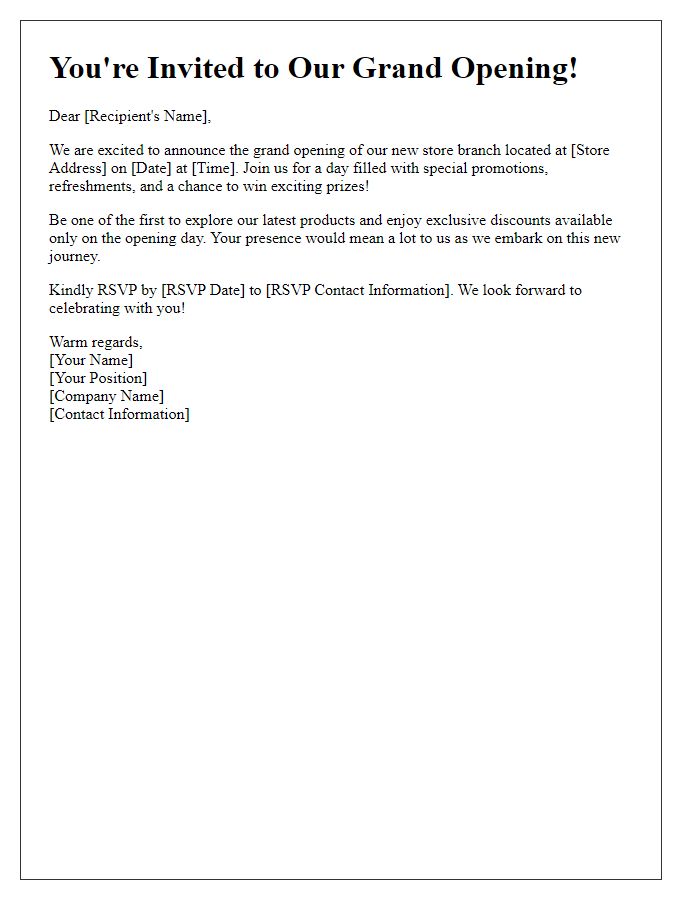 Letter template of special event for new store branch launch