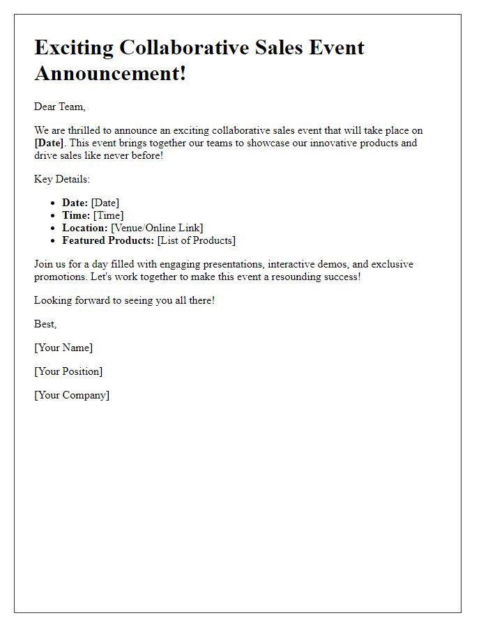 Letter template of exciting collaborative sales event announcement.