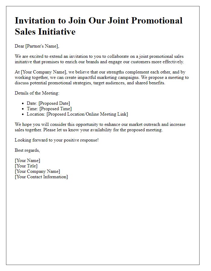 Letter template of joint promotional sales initiative invitation.