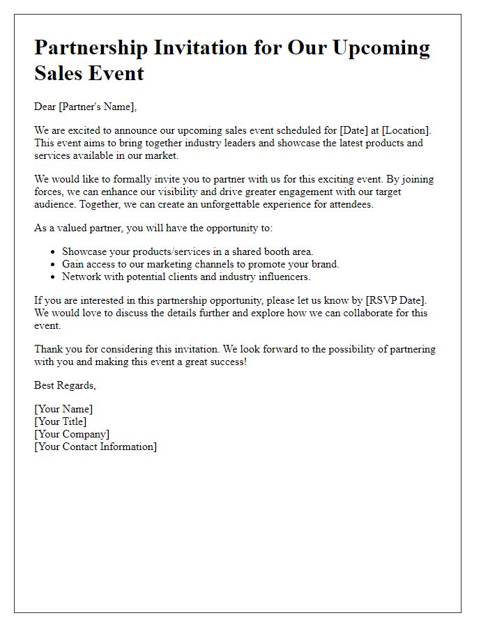 Letter template of sales event partnership invitation.