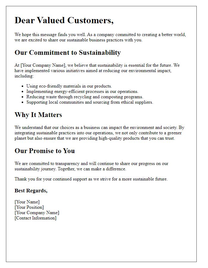 Letter template of Introducing Our Sustainable Business Practices to Customers