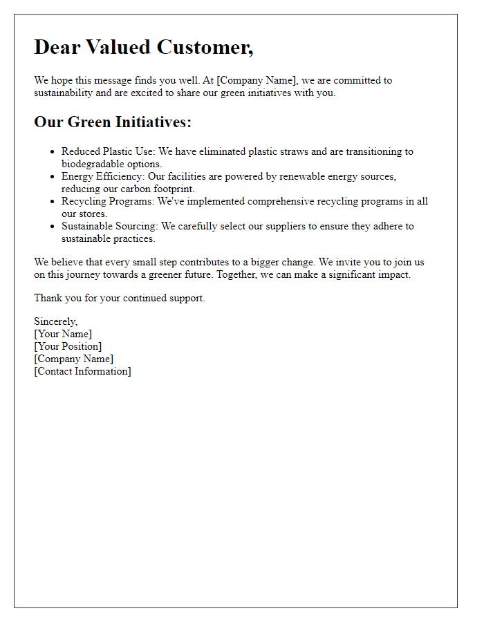 Letter template of Sharing Our Green Initiatives with Consumers