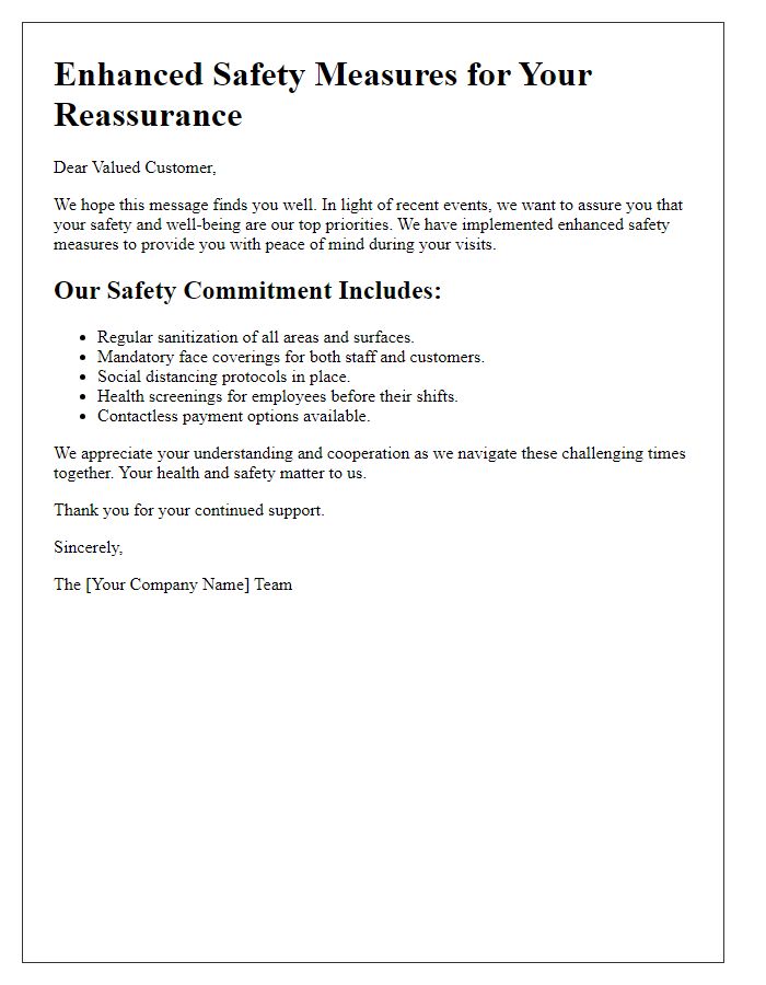 Letter template of enhanced safety measures for customer reassurance.