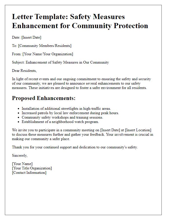 Letter template of safety measures enhancement for community protection.