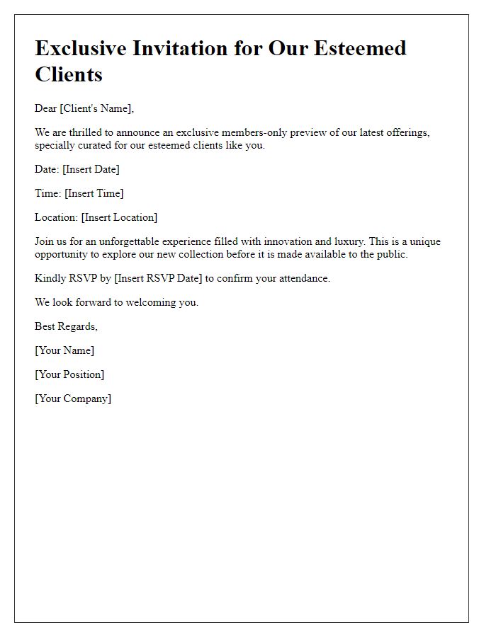 Letter template of members-only preview for our esteemed clients