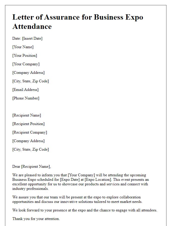 Letter template of assurance for attending the business expo.