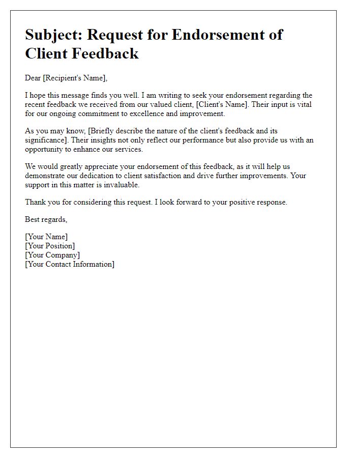 Letter template of appeal for endorsement of client feedback