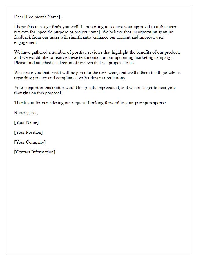 Letter template of request for go-ahead on using user reviews