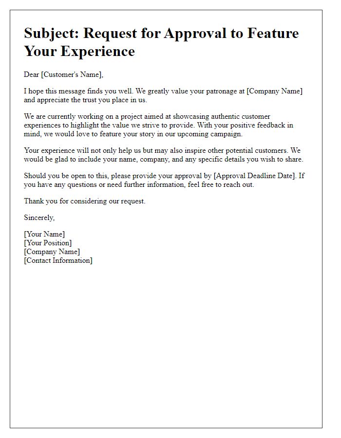 Letter template of solicitation for approval to feature customer experiences