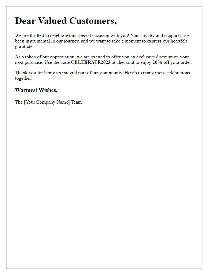 Letter template of celebratory greetings to our cherished customer base.