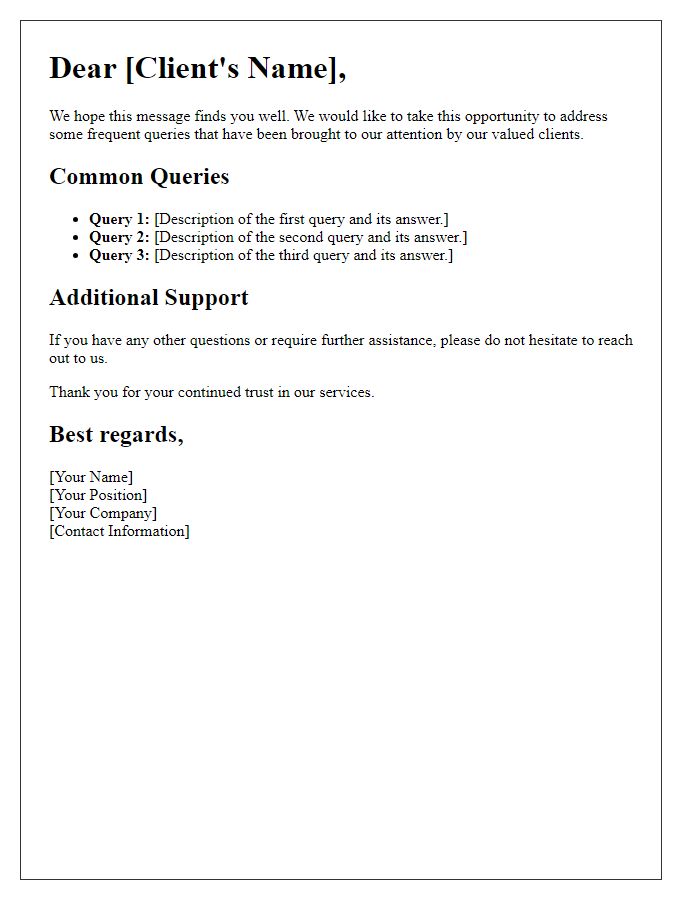 Letter template of Addressing Frequent Queries for Clients