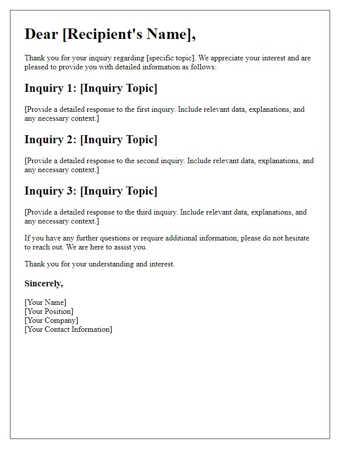 Letter template of Detailed Response to Common Inquiries