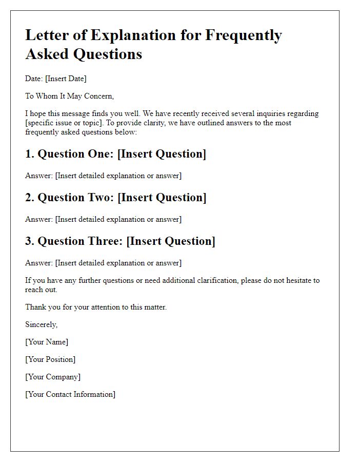 Letter template of Explanation for Regularly Asked Questions