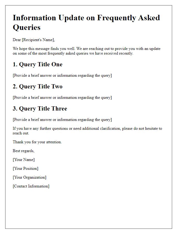 Letter template of Information Update on Frequently Asked Queries