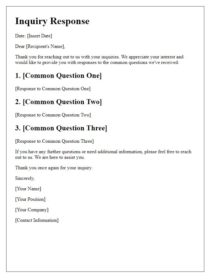 Letter template of Inquiry Response for Common Questions