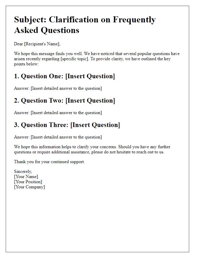 Letter template of Providing Clarity on Popular Questions