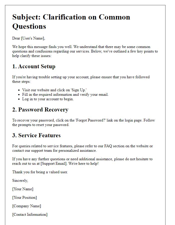 Letter template of Resolving Common Confusions for Users