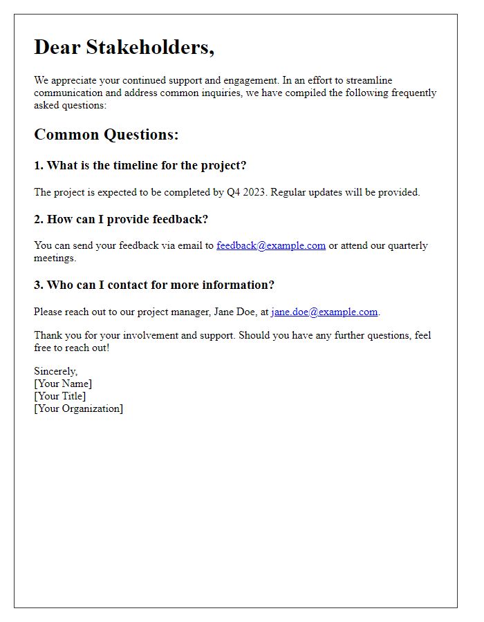 Letter template of Simplifying Common Questions for Stakeholders