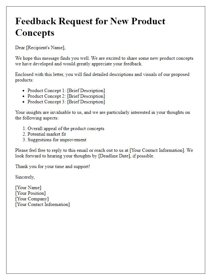 Letter template of Feedback Request for New Product Concepts