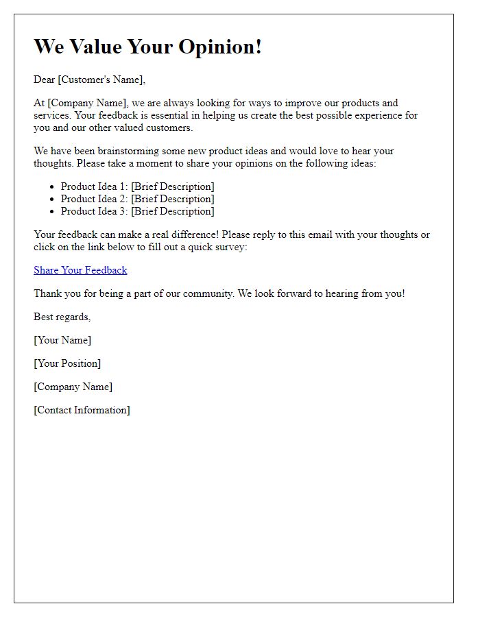 Letter template of Gathering Customer Opinions on Product Ideas
