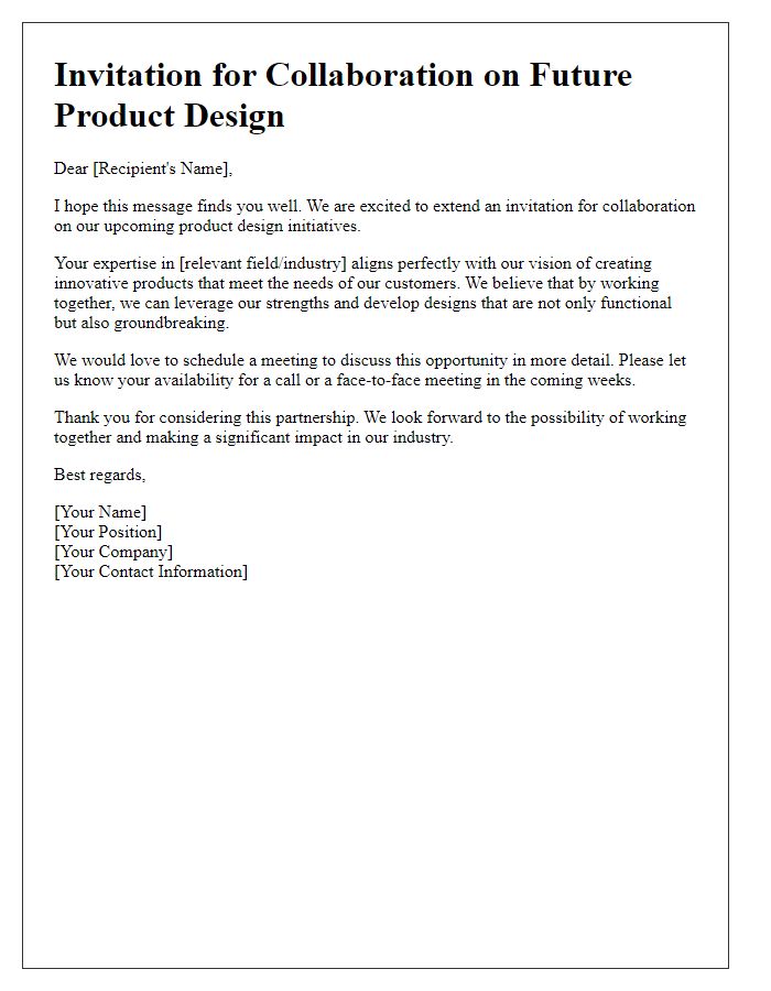 Letter template of Invitation for Collaboration on Future Product Design