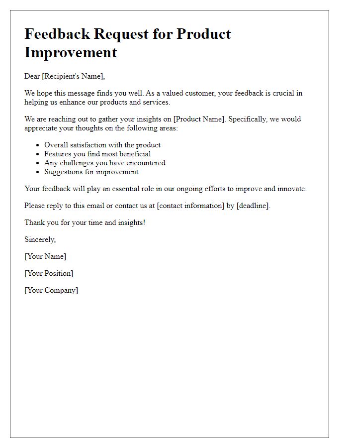 Letter template of Product Improvement Feedback Request