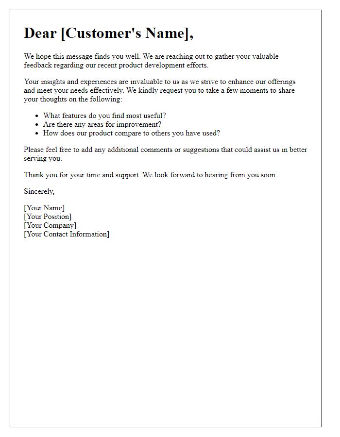 Letter template of Request for Customer Feedback on Product Development