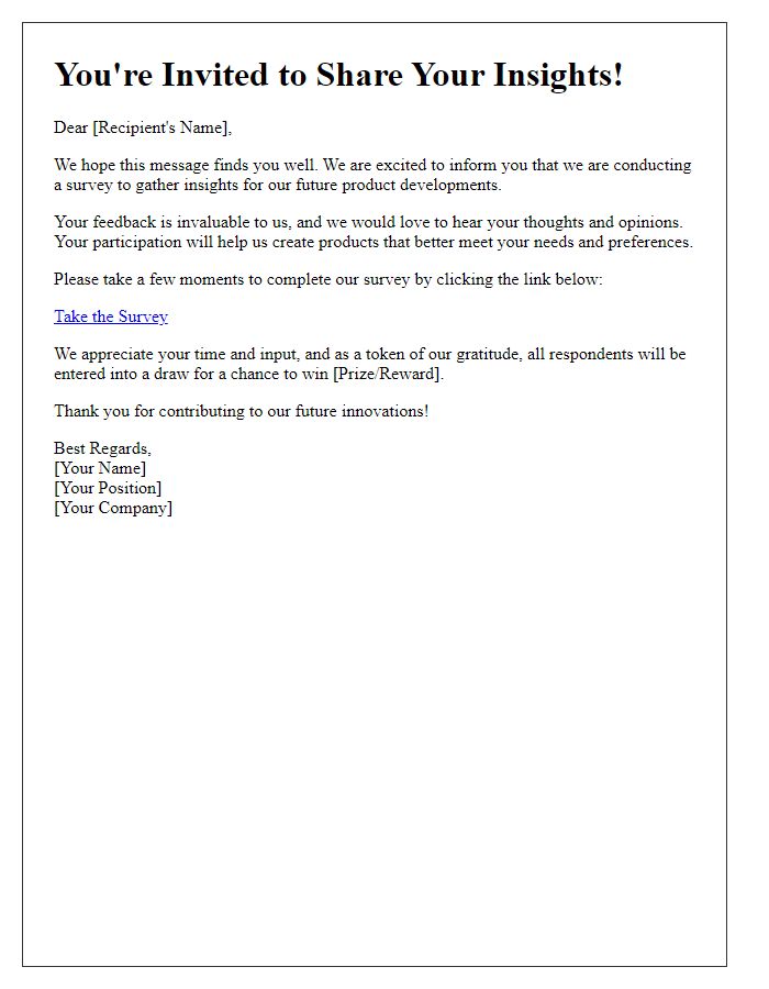 Letter template of Survey Invitation for Future Product Insights
