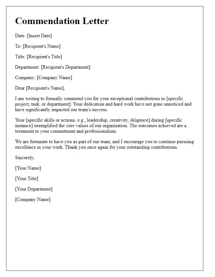 Letter template of Commendation for Exceptional Staff Contribution