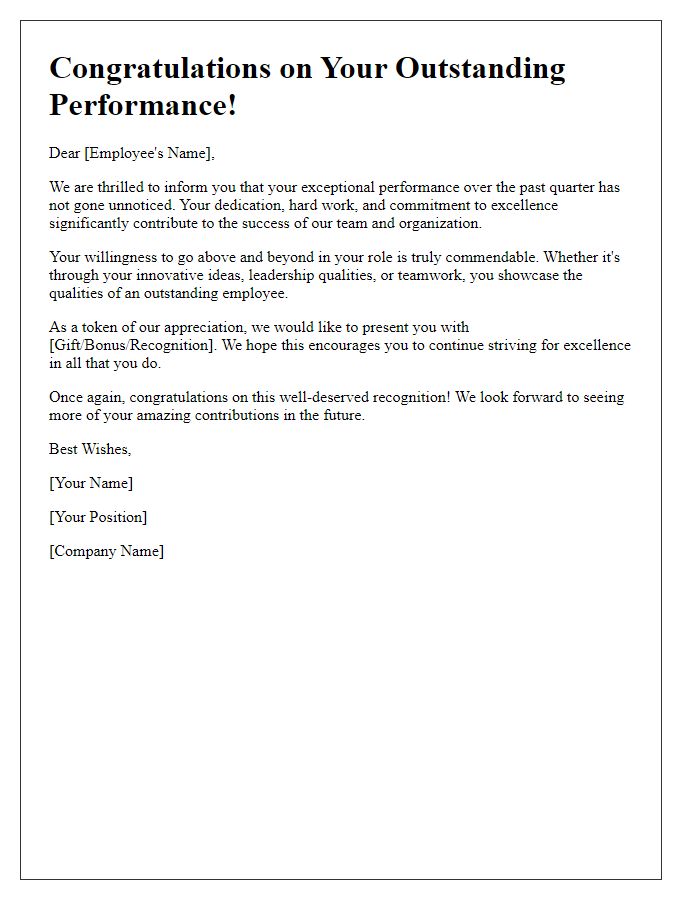 Letter template of Congratulations for Outstanding Employee Performance