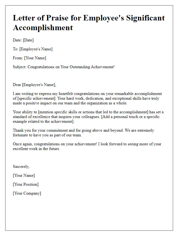 Letter template of Praise for Employee's Significant Accomplishment