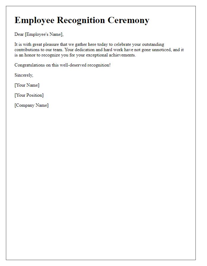 Letter template of Salutation for Employee Recognition Ceremony