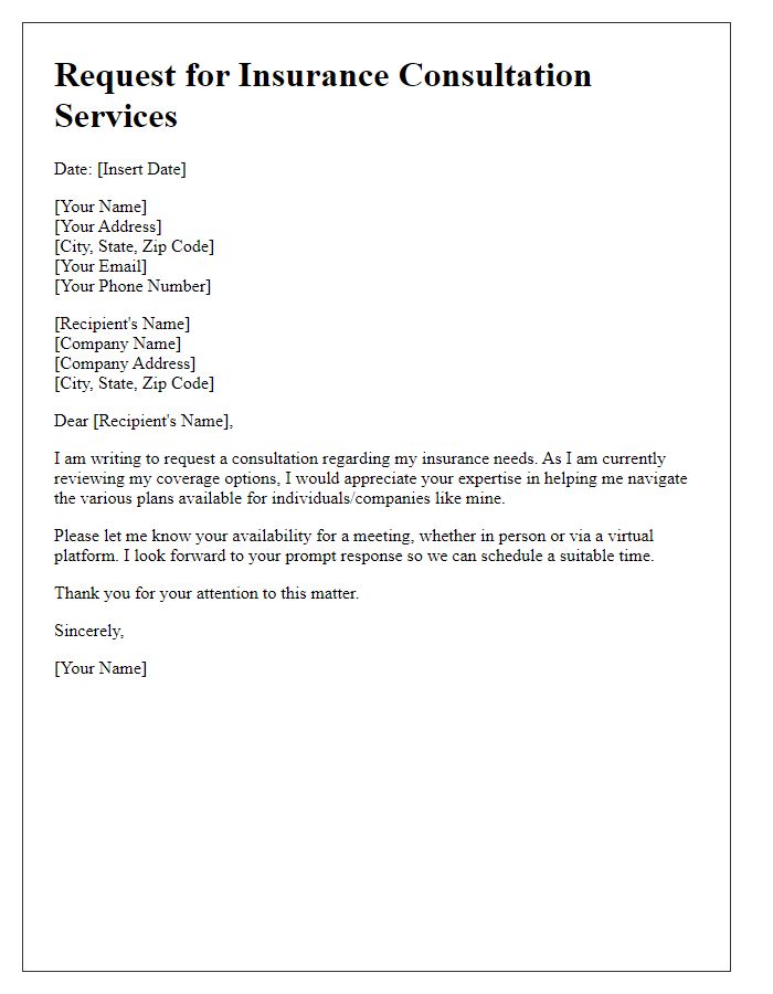 Letter template of request for insurance consultation services