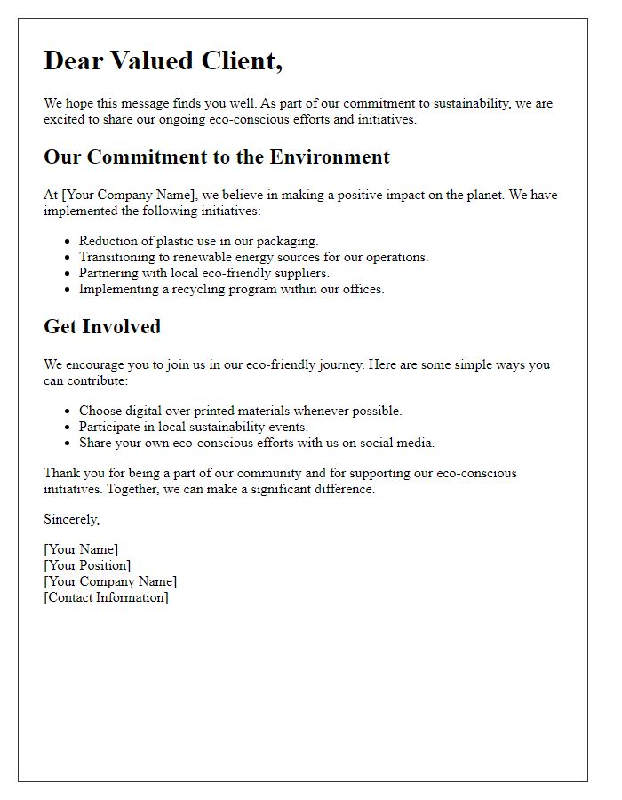 Letter template of eco-conscious efforts communication to our clients