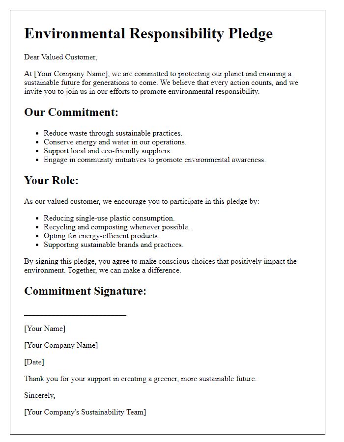 Letter template of environmental responsibility pledge for our customers