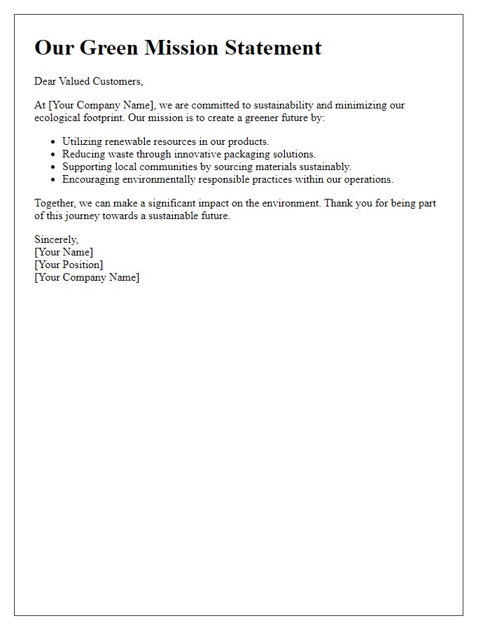 Letter template of green mission statement for our customer base