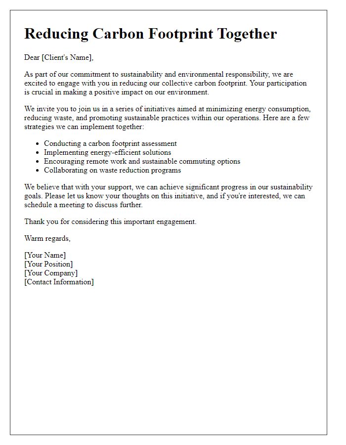 Letter template of reducing carbon footprint engagement for our clients