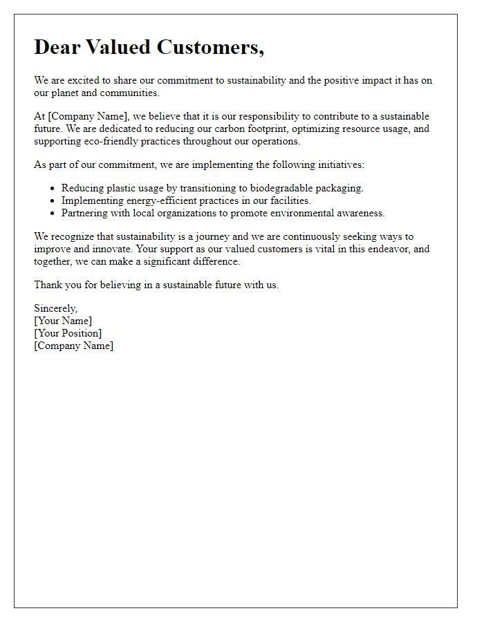 Letter template of sustainability commitment to our valued customers