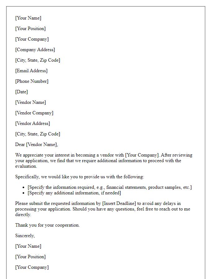 Letter template of request for additional information on vendor application