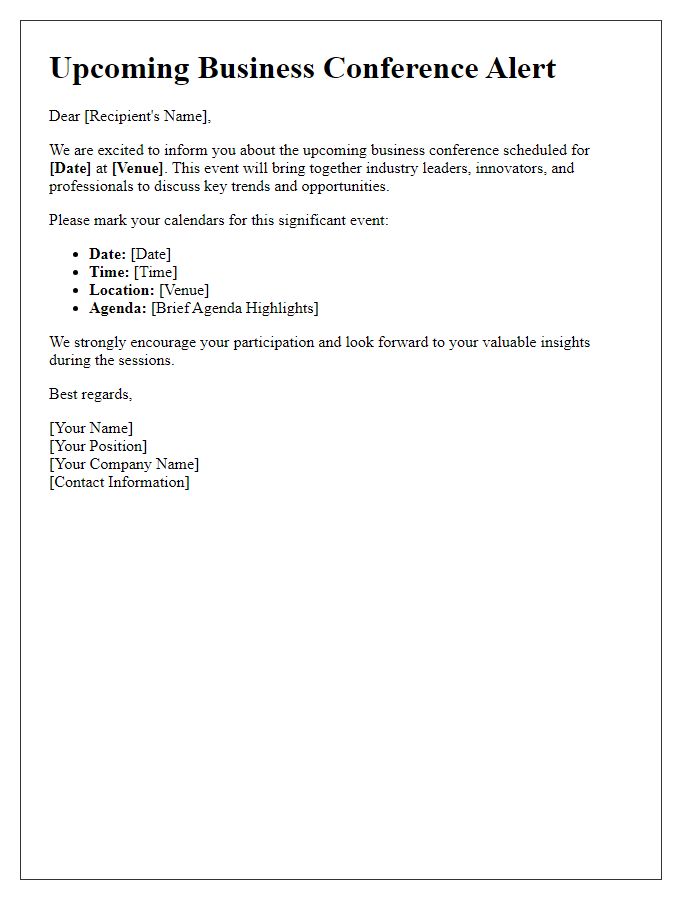 Letter template of alert for impending business conference