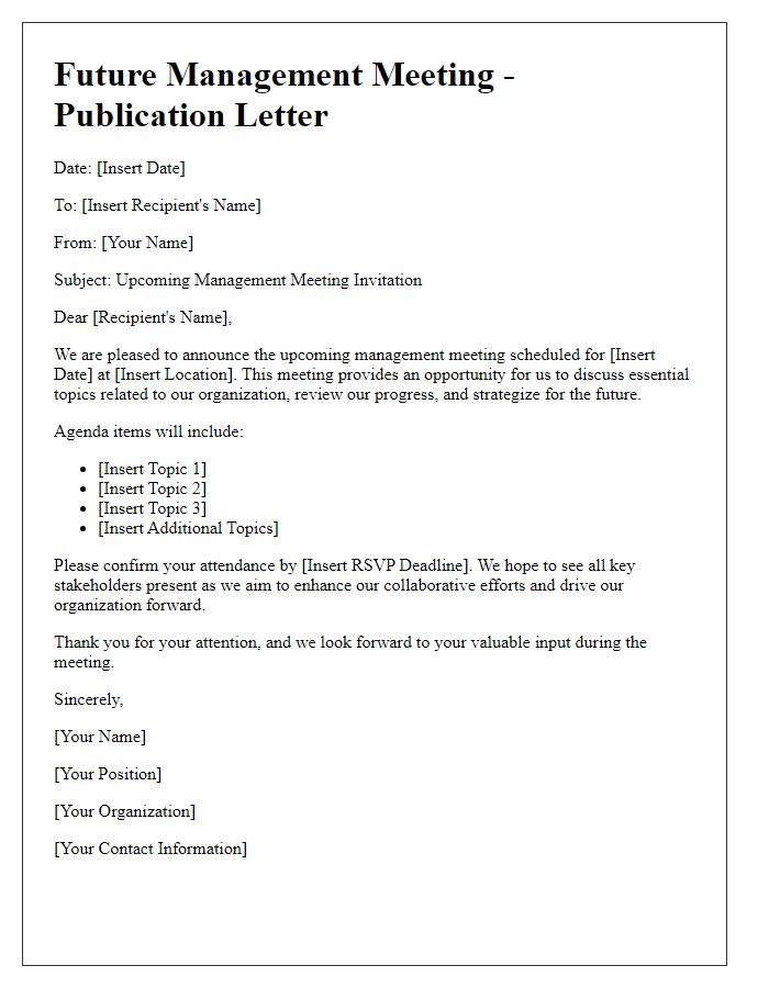 Letter template of publication for future management meeting