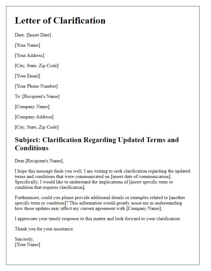 Letter template of Clarification Regarding Updated Terms and Conditions