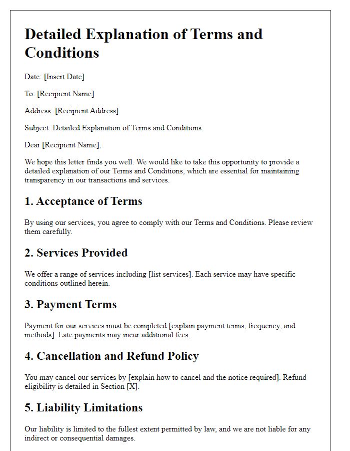 Letter template of Detailed Explanation of Terms and Conditions