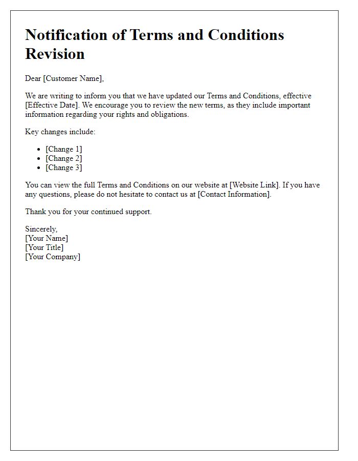 Letter template of Notification of Terms and Conditions Revision