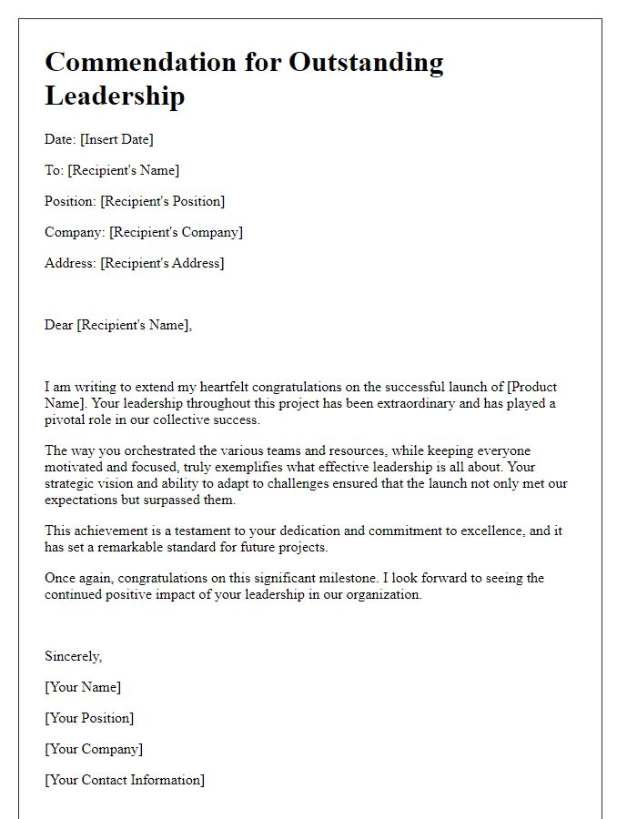 Letter template of commending leadership during a successful product launch