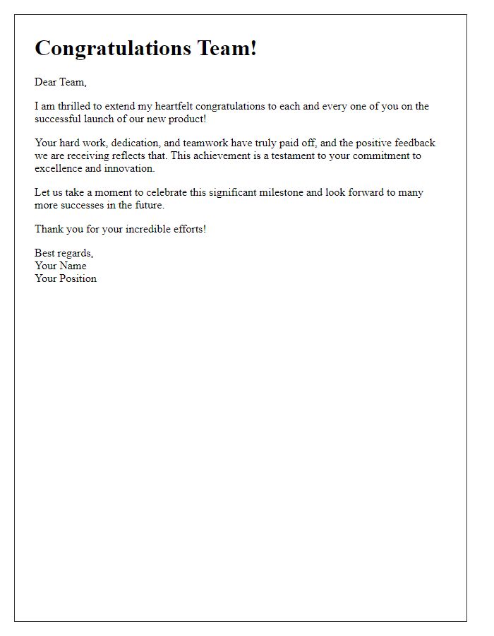 Letter template of congratulating your team on a successful product launch