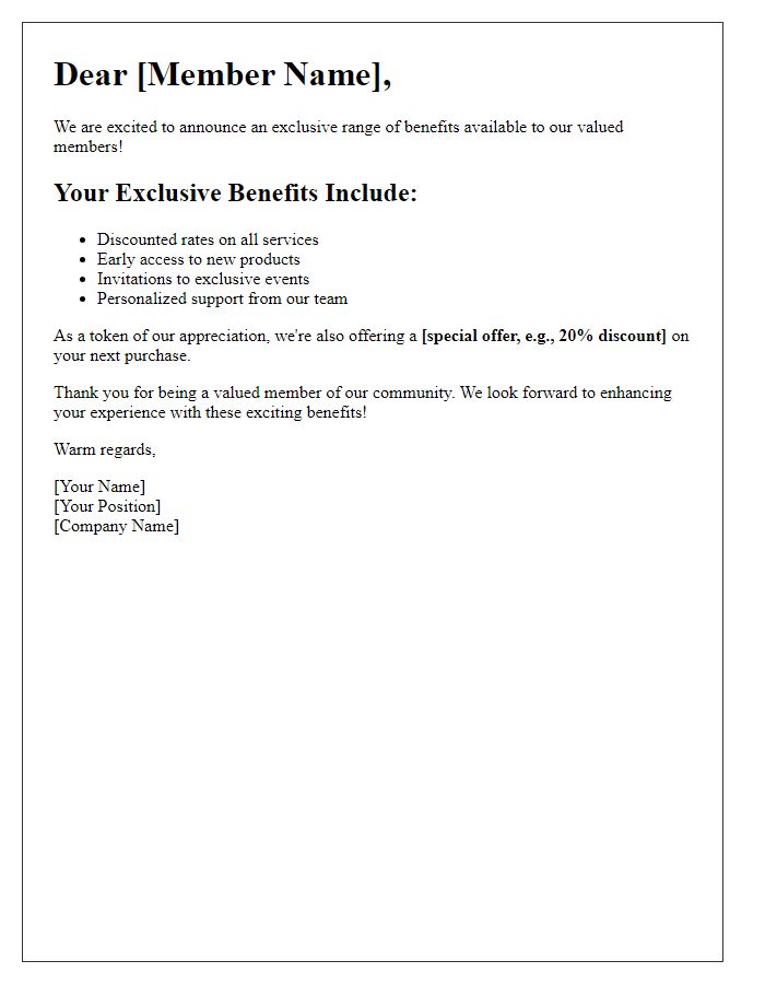 Letter template of exclusive member benefits announcement